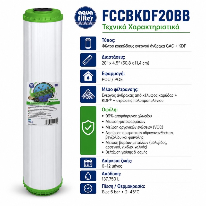 Aqua Filter FCCBKDF20BB GAC KDF water filter cartridge