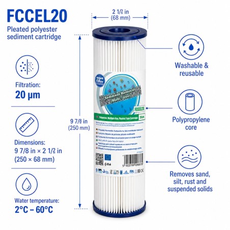 Πτυχωτό φίλτρο στερεών Aquafilter FCCEL20 20 micron
