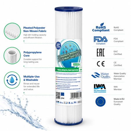Aquafilter FCCEL5-L pleated sediment filter 20 inch 5 micron