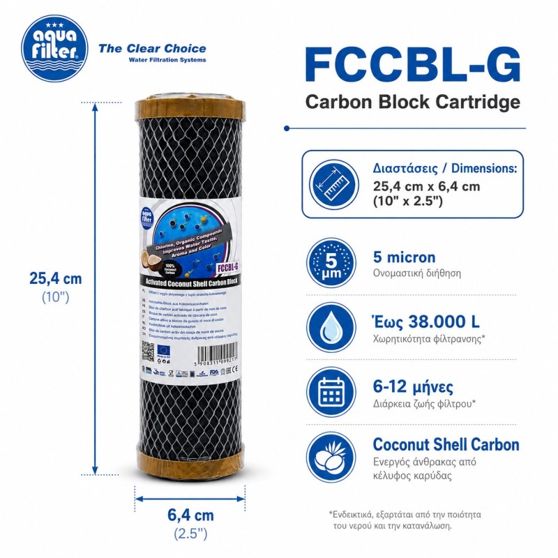 Φίλτρο χλωρίου και οσμών Aqua Filter FCCBL-G 5 micron
