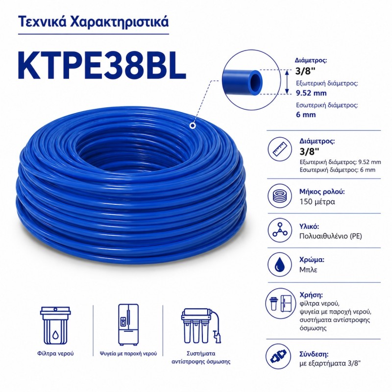 Aqua Filter Blue Water Tube 3/8