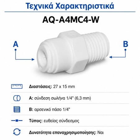 Σύνδεσμος Quick Connect 1/4″ σε αρσενικό πάσο 1/4″
