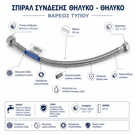 Σπιράλ Σύνδεσης Θηλυκό-Θηλυκό 60cm Βαρέως Τύπου | Υδροσπιράλ