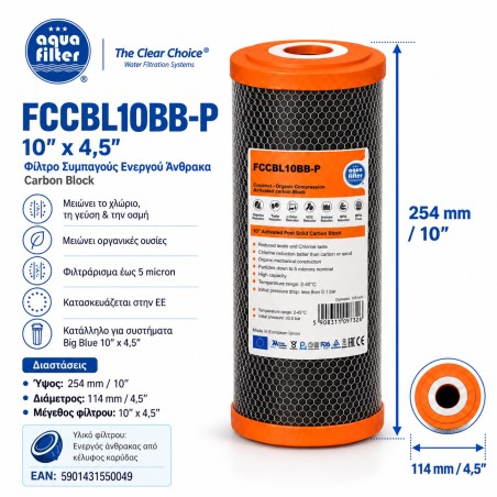 Ανταλλακτικό φίλτρο χλωρίου Aqua Filter FCCBL10BB-P